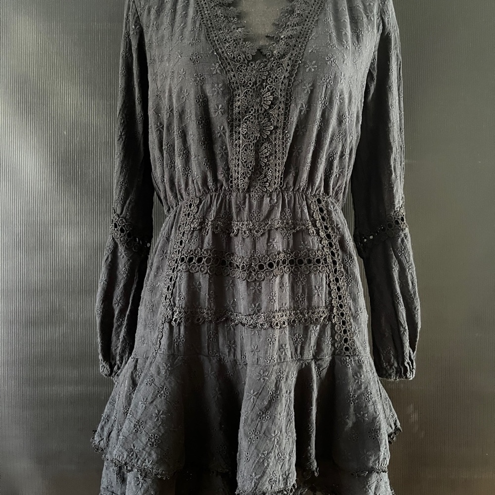 Aqua 100% cotton black eyelet dress Zimmermann vibes